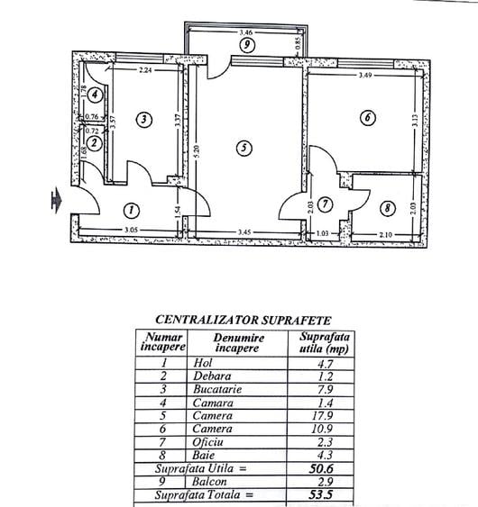 Apartament cu 2 camere semidecomandat în Giurgiului