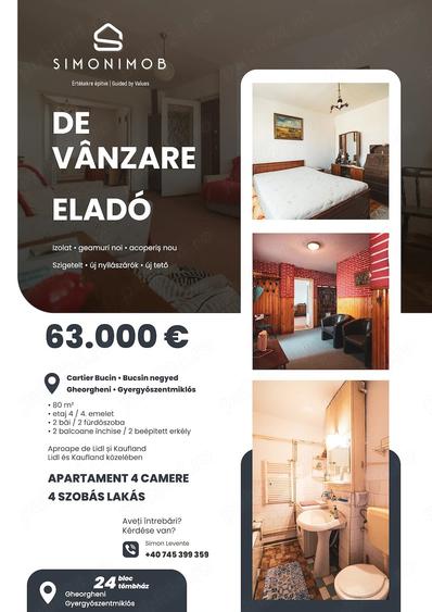 Apartament cu 4 camere decomandat în Central