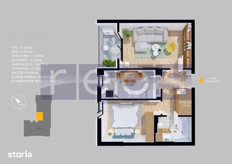 Apartament cu 2 camere în Central