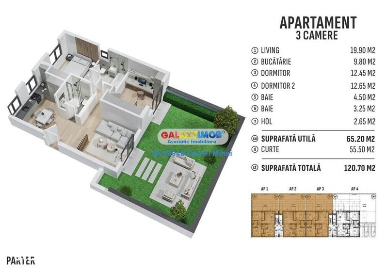 Apartament cu 3 camere decomandat în Central
