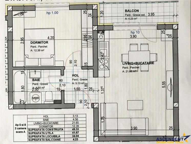 Apartament cu 2 camere decomandat în Central