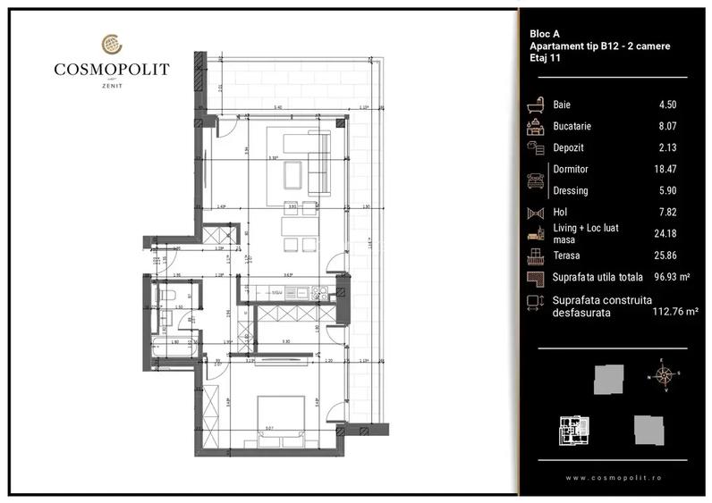 Apartament 2 Camere – Cosmopolit ZENIT Bloc A | Etaj 11