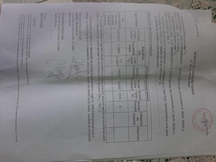 Teren de 2000 mp, în Tufești