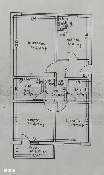 Apartament cu 3 camere decomandat în Central