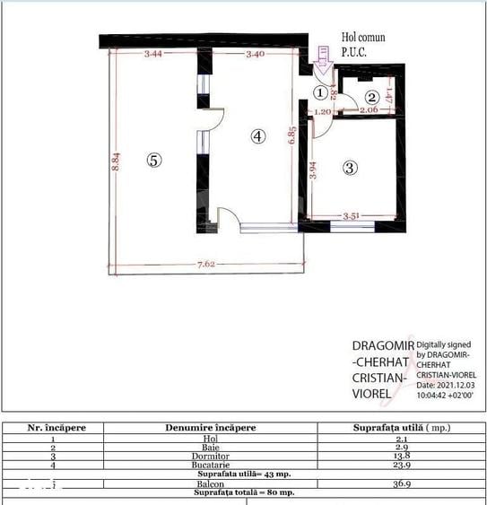 Apartament cu 2 camere în Piața