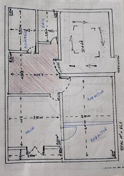 Apartament cu 3 camere semidecomandat, mobilat în Ipotești