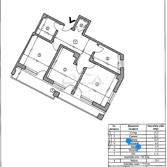 Apartament cu 3 camere, mobilat în Central