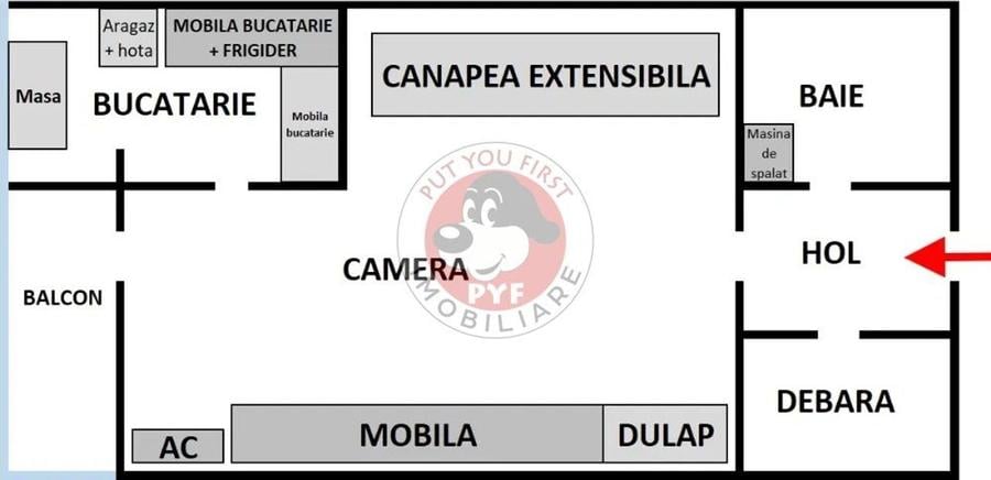 Garsonieră decomandată, mobilată în Titan