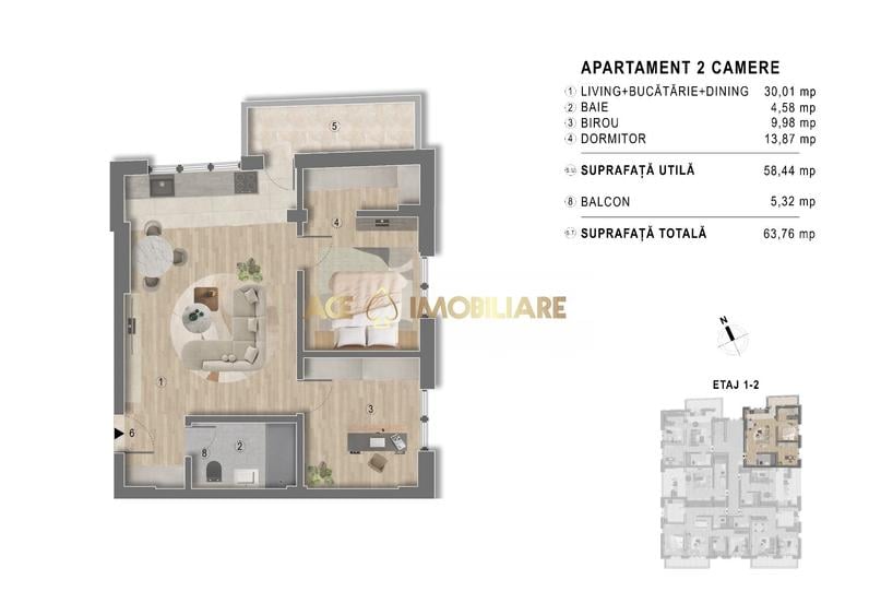 Apartament cu 3 camere decomandat în Popești-Leordeni
