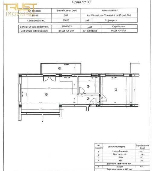 Apartament cu 2 camere semidecomandat în Florești