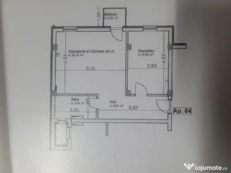 Apartament cu 2 camere semidecomandat în Florești
