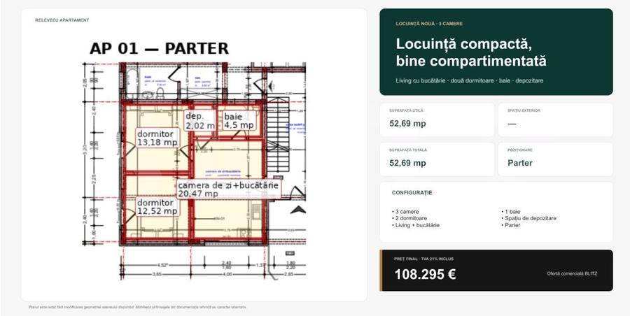 Apartament cu 3 camere decomandat în Central