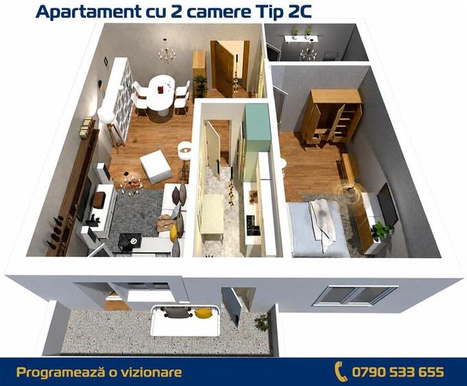 Apartament cu 2 camere decomandat în C5