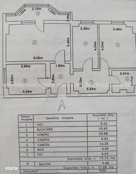 3 Camere 78mp Etaj 1 bloc 1990 zona Nicolina Esplanada