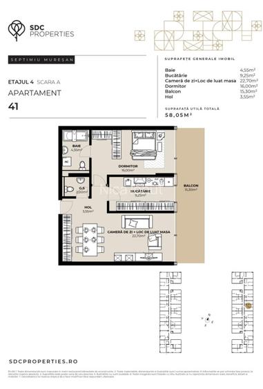 PROIECT EXCLUSIVIST! Apartament de vanzare, 58,05 mp, Complex SDC