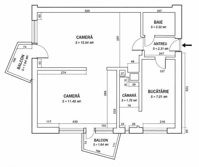 Apartament cu 2 camere, mobilat în Nord
