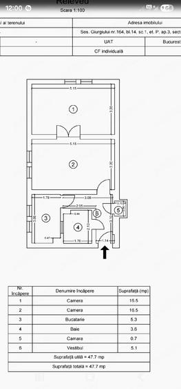 Apartament cu 2 camere semidecomandat în Giurgiului