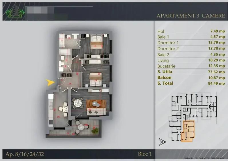 Apartament cu 3 camere decomandat în Theodor Pallady