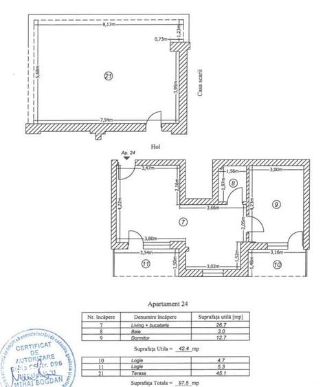Apartament cu 2 camere semidecomandat în Central