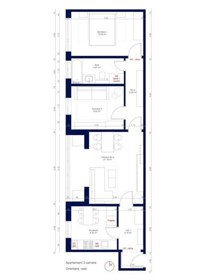 Apartament cu 3 camere semidecomandat în Circumvalațiunii