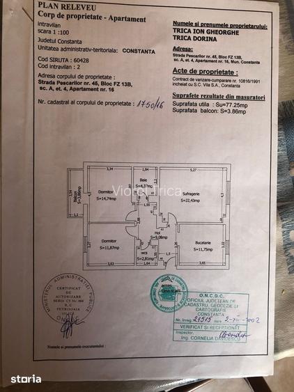 Vand apartament 3 camere decomandate faleza nord, constan?a