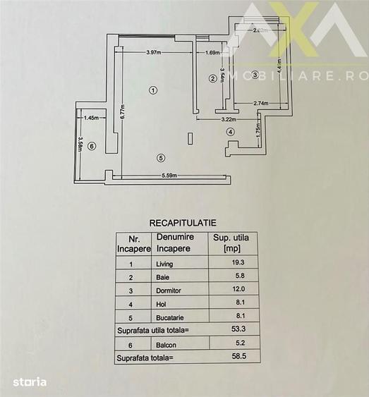 Apartament cu 2 camere în Aroneanu