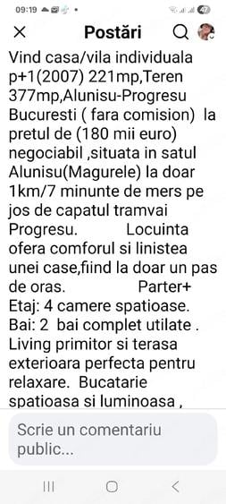 Casă cu 5 camere cu Teren 377 Mp în Jilava
