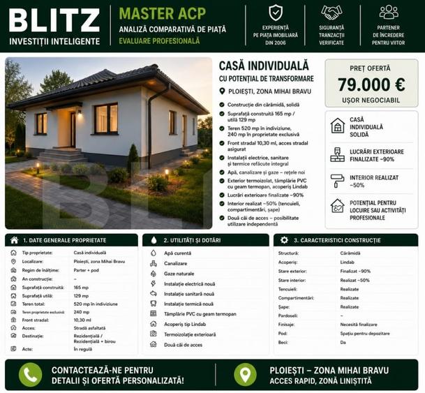 Casă cu 3 camere cu Canalizare în Mihai Bravu