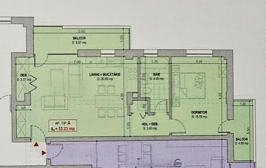 Apartament cu 2 camere decomandat în Terezian