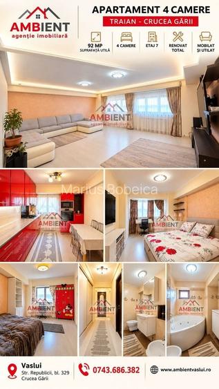 Apartament 4 camere, recompartimentat, mobilat și utilat, VASLUI - zona TRAIAN
