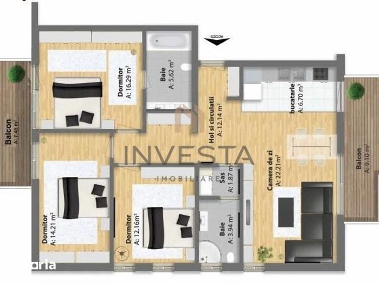 Apartament cu 4 camere semidecomandat, mobilat în Bună Ziua