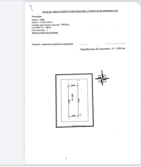 Teren Construcții intravilan de 1000 mp, în Tuzla