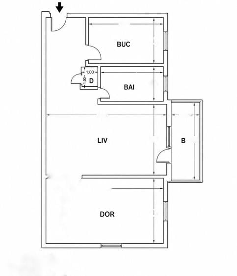 Apartament cu 2 camere semidecomandat în Central