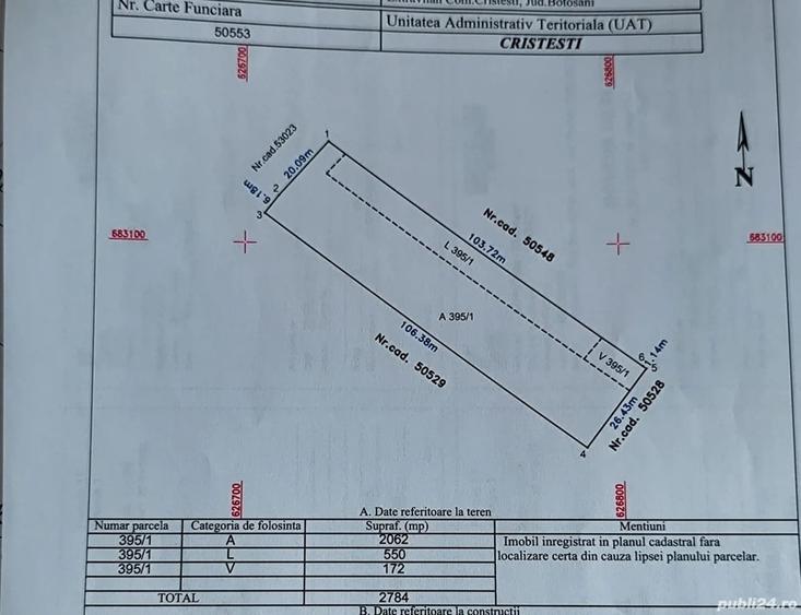 Teren de 2062 mp, în Schit-Orășeni