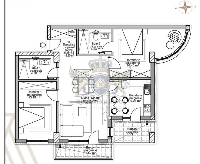 Apartament cu 3 camere decomandat în Tractorul