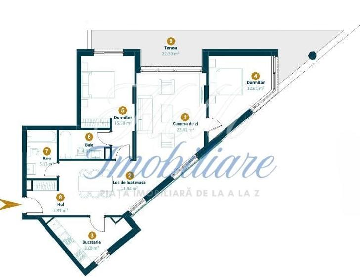 Apartament 3 camere 88,2 mp, terasa 30,3, ansamblu Intre Lacuri - 1
