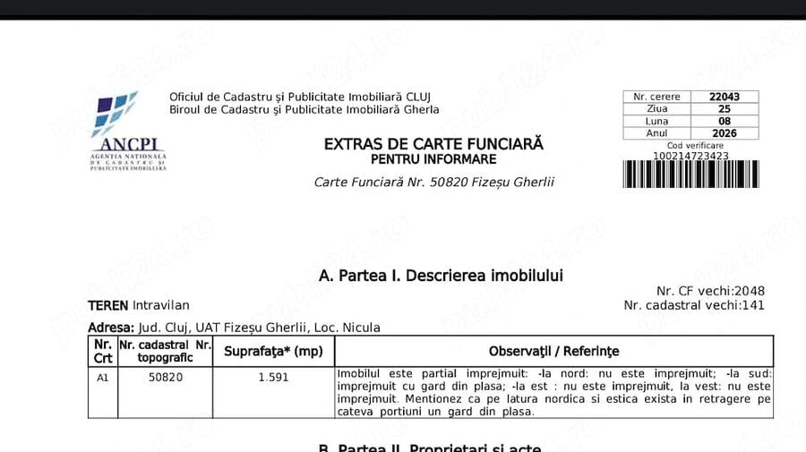 Teren de 1591 mp, în Nicula