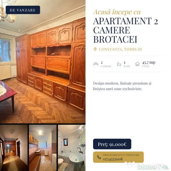 Apartament cu 2 camere decomandat în Brotăcei