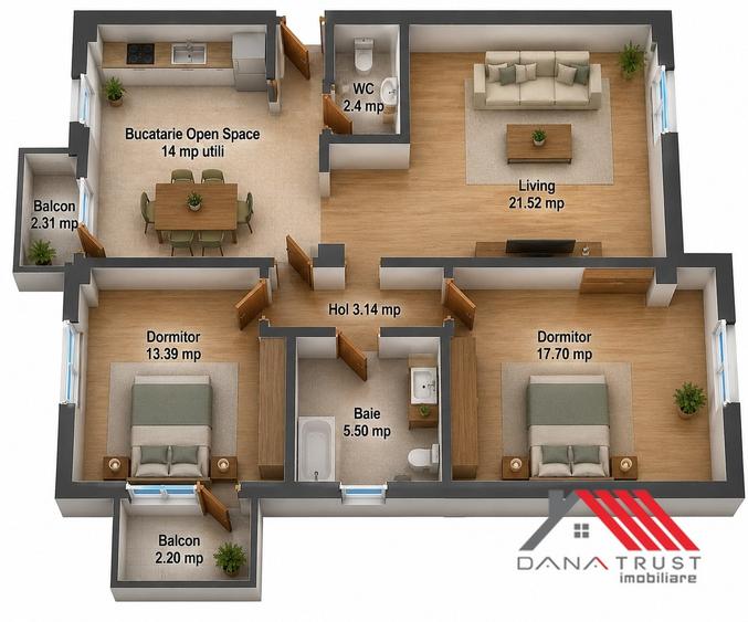 Apartament cu 3 camere decomandat în Giroc
