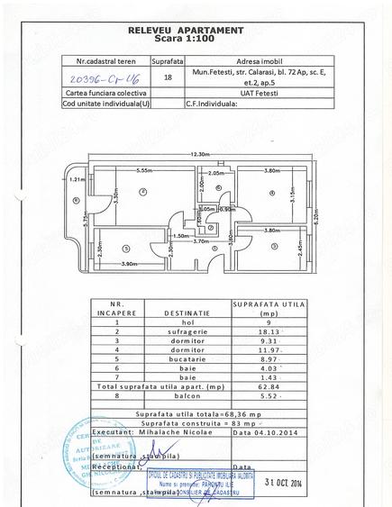 Apartament cu 3 camere decomandat în Fetești-Gară