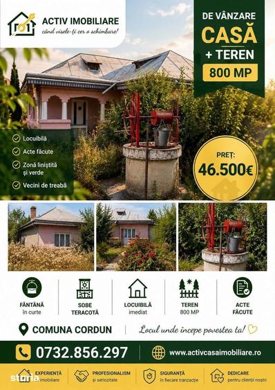 Casă cu 3 camere cu Teren 800 Mp în Cordun