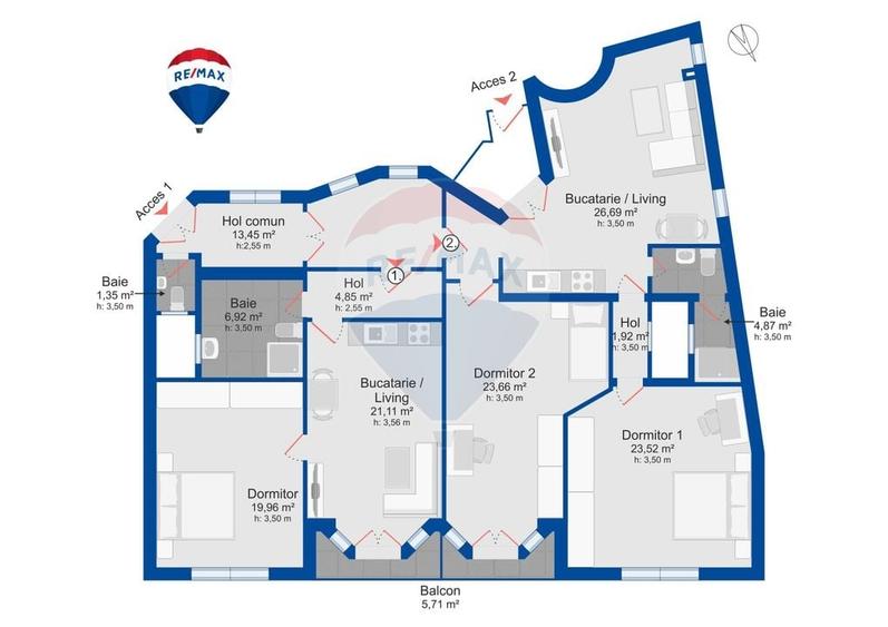 Apartament cu 5 camere decomandat, mobilat în Ultracentral