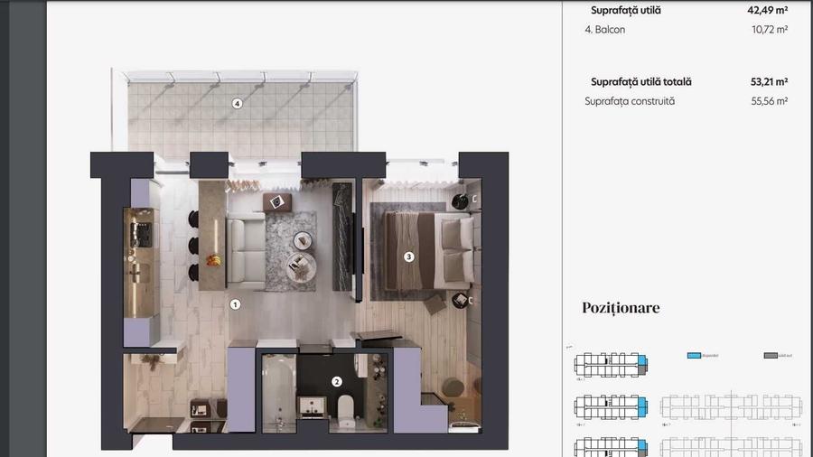 Apartament cu 2 camere semidecomandat în Titan