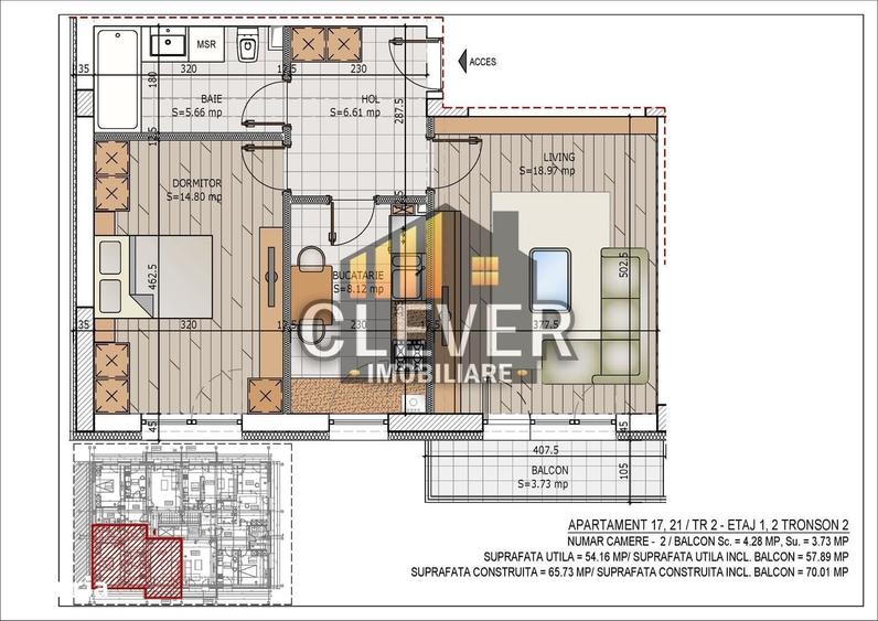 Apartament cu 2 camere decomandat în Titan