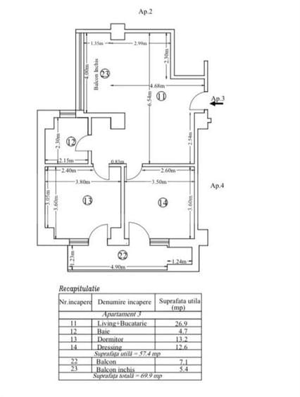 Apartament cu 3 camere în Brazda lui Novac