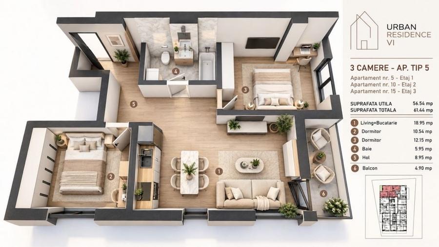 Apartament cu 3 camere în Central