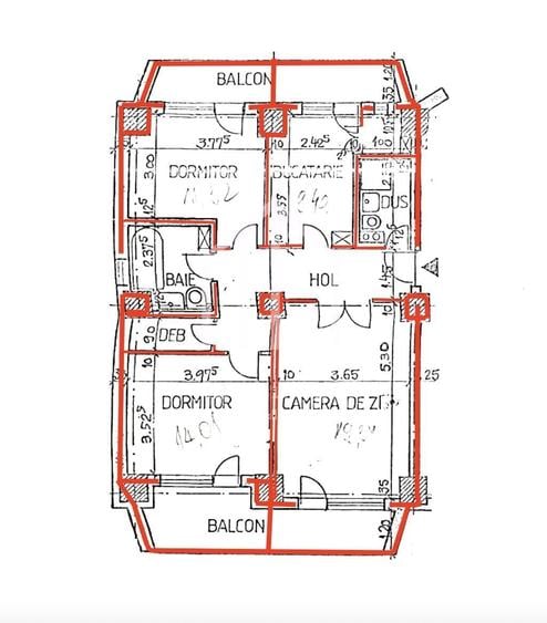 Apartament cu 3 camere, 75mp utili+3 balcoane, etaj 5/5, bloc cu lift - 11
