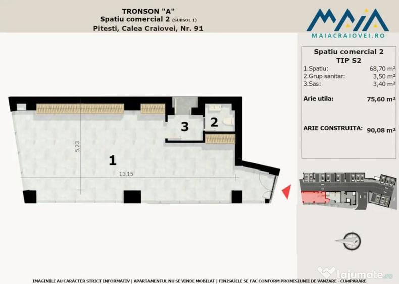 Spațiu comercial, de 76 mp, în Central