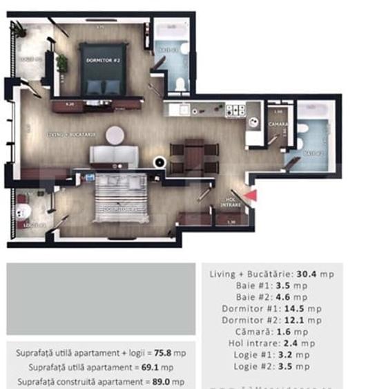 Apartament cu 3 camere semidecomandat în Florești