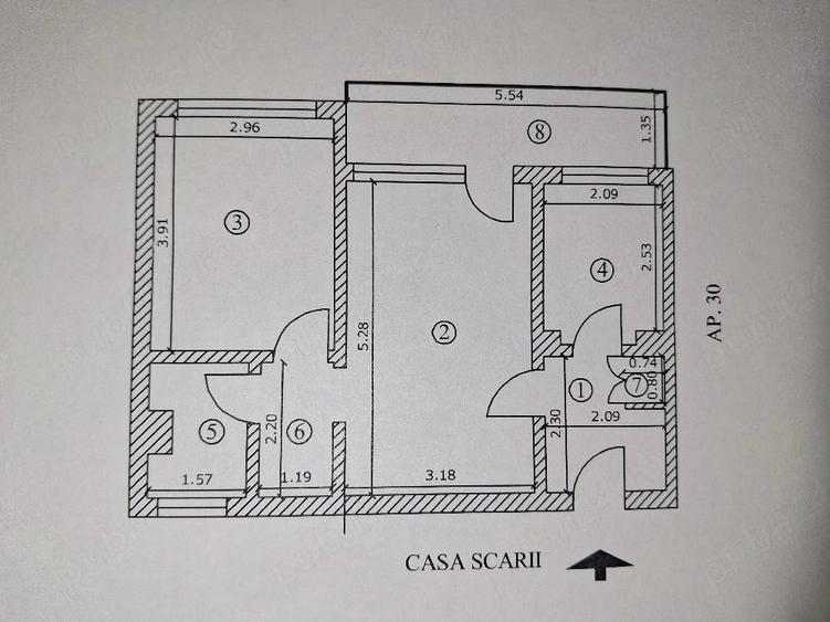 Apartament cu 2 camere semidecomandat în Micro 5